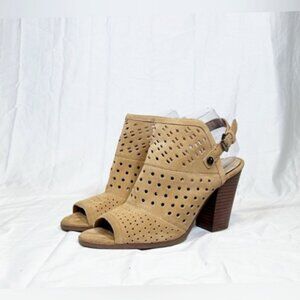 Marc Fisher Casha Camel Suede Slingback Peep Toe Heels Boho Bootie Sandals~10~